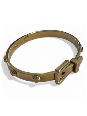 Michael Kors Gold Tone Studded Bangle Bracelet Hinged Buckle Cuff